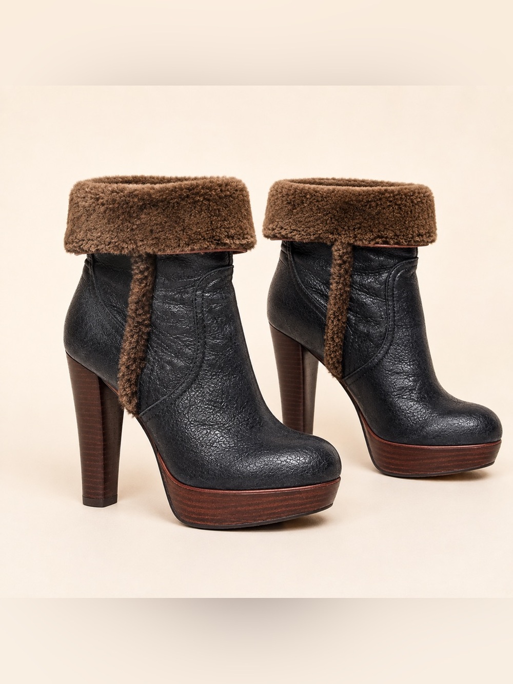 Tory Burch Sebastian Shearling Leather Platform Ankle Boots 7